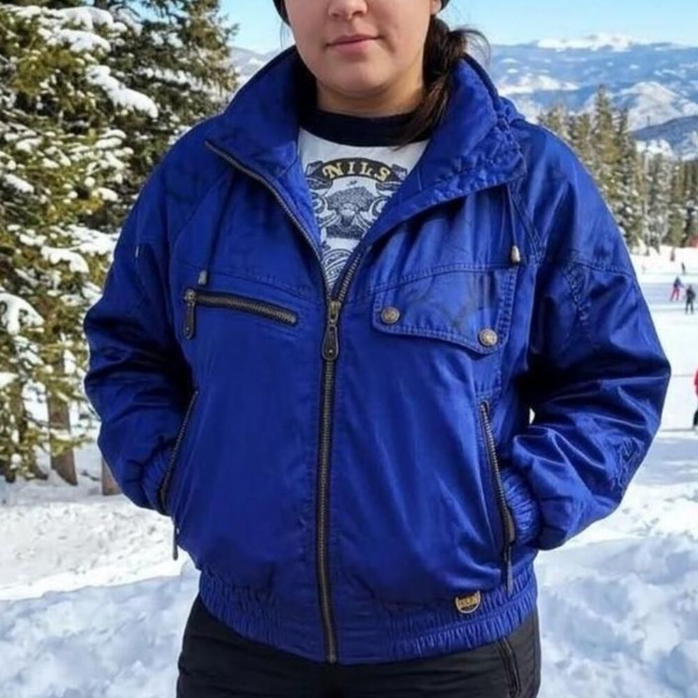 Nils skiwear royal blue bomber ski jacket  large 14 bold 90s cozy streetwear